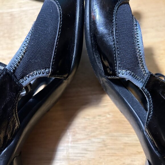 Authentic Prada Black Gray Trim Mixed Media Leather Trim Slingback Heels 7.5 - Picture 13 of 14